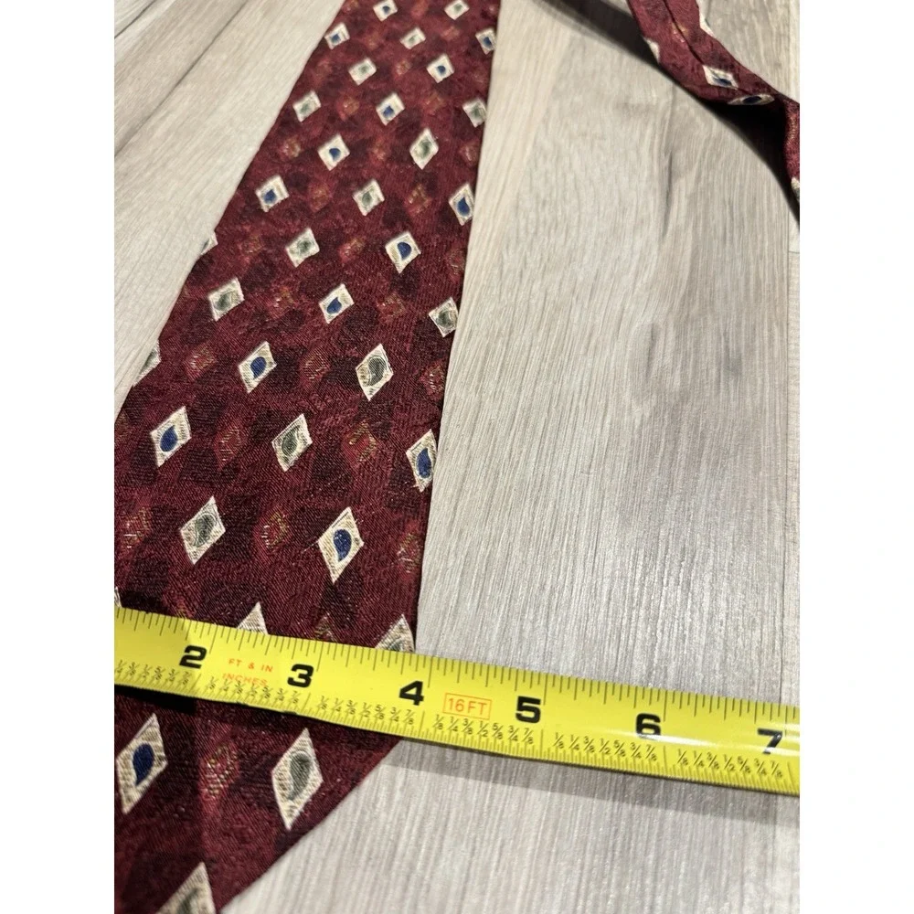 Vintage Christian Dior Monsieur 100% Silk Burgundy/Blue/Beige Geometric Woven